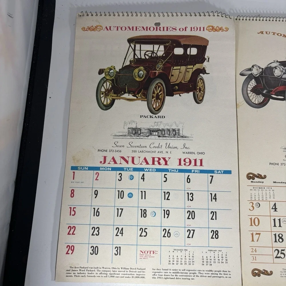 Wall Calendar Antique Auto 1911/1915 - 1967- 1971 Credit Union Ohio Lot